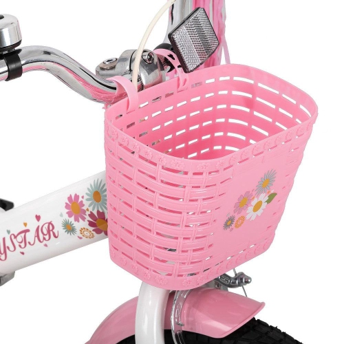 JOYSTAR Little Daisy 12 Inch Girls’ Ride with Training Wheels, Doll Seat, Basket, Streamers, Princess Bicycle for Toddlers 2-4 Years, White