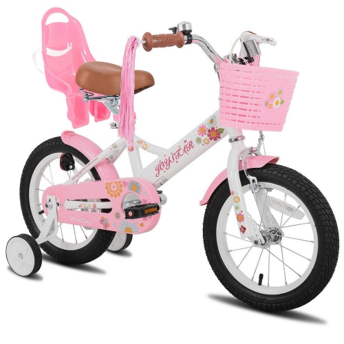Vélo de 14&nbsp;po pour enfants Little Daisy de JOYSTAR avec roues d'entraînement, siège de poupée, panier, banderoles, Princesse Look pour filles