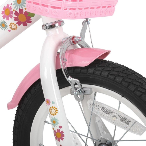 Vélo de 14&nbsp;po pour enfants Little Daisy de JOYSTAR avec roues d'entraînement, siège de poupée, panier, banderoles, Princesse Look pour filles