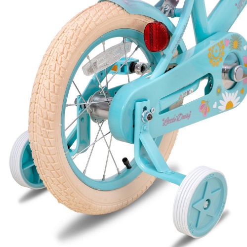 JOYSTAR Little Daisy 14 Inch Kids’ Bike with Training Wheels, Doll Seat, Basket, Streamers, Princess Style for Girls 3-5 Years, Blue