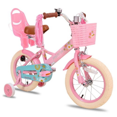 JOYSTAR Little Daisy 12 Inch Princess Bike with Training Wheels, Doll Seat, Basket, Streamers, Girls’ Ride for Toddlers 2-4 Years, Pink