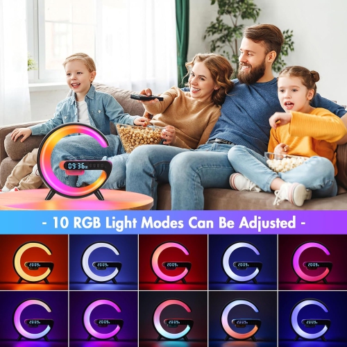 Wireless Charger Atmosphere Lamp, Mini LED Table Lamp, Bluetooth Speaker, Dimmable Night Light Bedside Lamp Alarm Clock with Music for Christmas