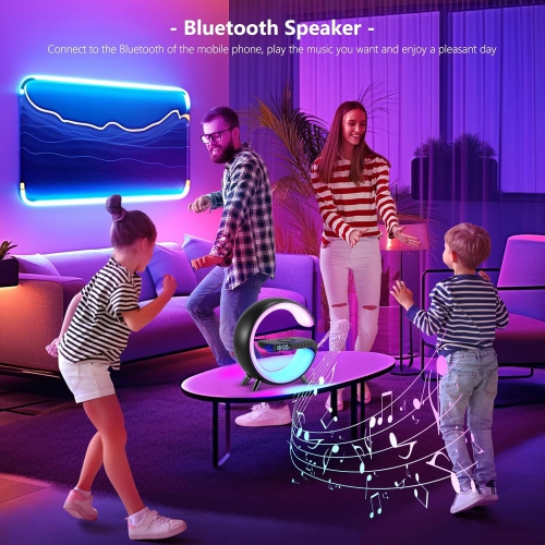 Wireless Charger Atmosphere Lamp, 2025 New Intelligent LED Table Lamp, Bluetooth Speaker, Dimmable Night Light Bedside Lamp Alarm Clock with Music