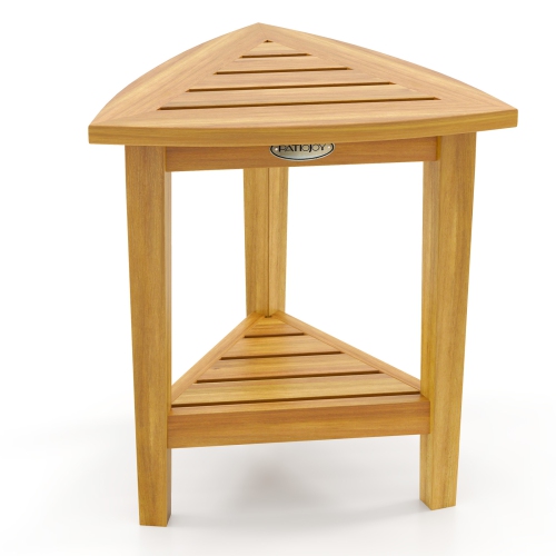 Gymax Shower Stool Teak Wood Corner Bath Stool w/ Storage Shelf Shower Seat Chair