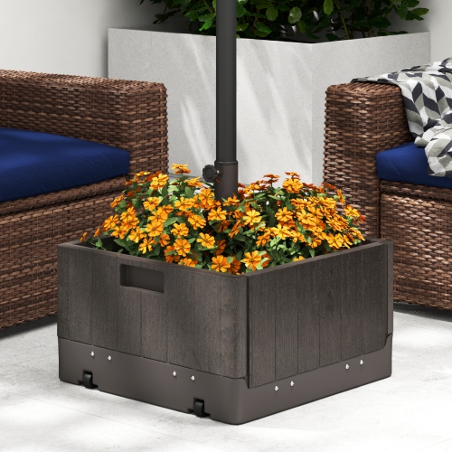 Gymax Patio 175lbs Fillable Umbrella Base w/ Table Tray Wheeled 3-in-1 Stand Outdoor