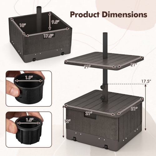 Gymax Patio 175lbs Fillable Umbrella Base w/ Table Tray Wheeled 3-in-1 Stand Outdoor