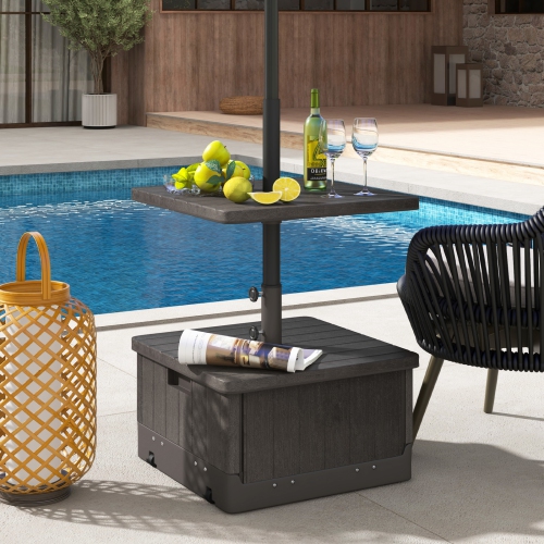 Gymax Patio 175lbs Fillable Umbrella Base w/ Table Tray Wheeled 3-in-1 Stand Outdoor