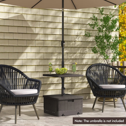 Gymax Patio 175lbs Fillable Umbrella Base w/ Table Tray Wheeled 3-in-1 Stand Outdoor