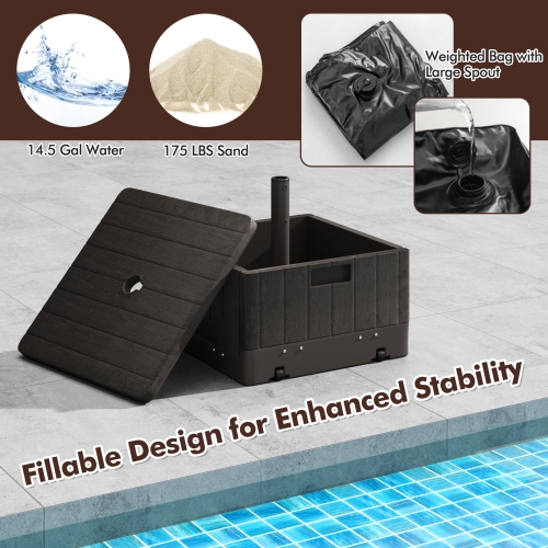 Gymax Patio 175lbs Fillable Umbrella Base w/ Table Tray Wheeled 3-in-1 Stand Outdoor