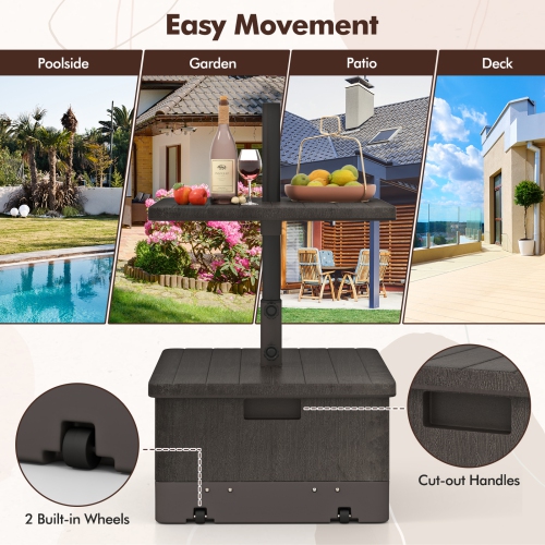 Gymax Patio 175lbs Fillable Umbrella Base w/ Table Tray Wheeled 3-in-1 Stand Outdoor