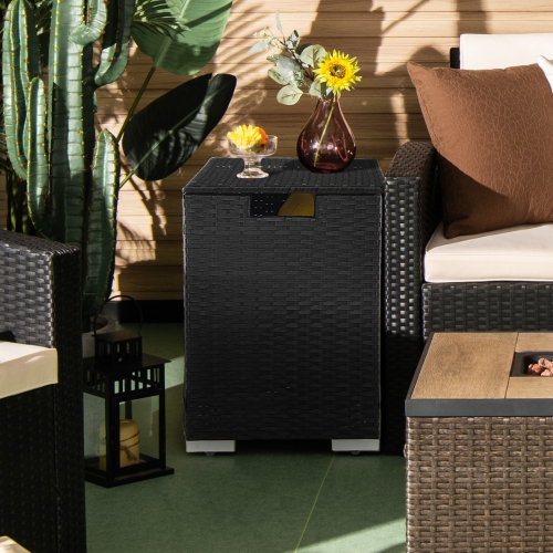 Gymax 16'' Rattan Propane Tank Cover Hideaway Side Table 20 lbs Propane Gas Holder