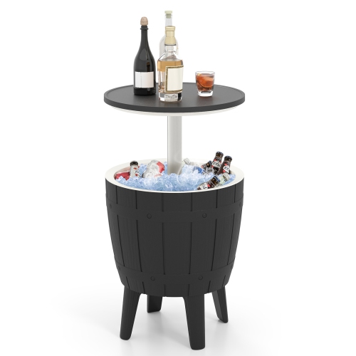 GYMAX  10 Gallon Cooler Bar Table W/ Telescopic Tabletop 3-In-1 Coffee Table Ice Bucket