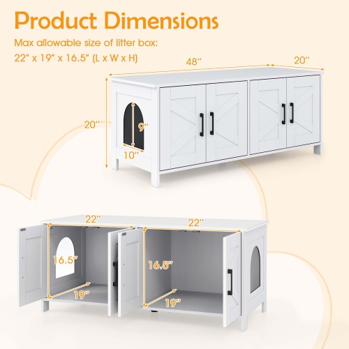 Gymax Cat Litter Box Enclosure for 2 Cats w/ Double Rooms Wooden Cat Washroom Cabinet