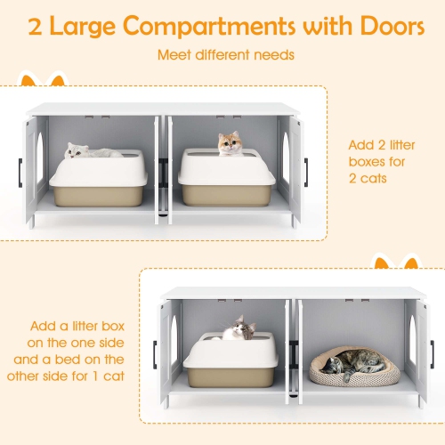 Gymax Cat Litter Box Enclosure for 2 Cats w/ Double Rooms Wooden Cat Washroom Cabinet