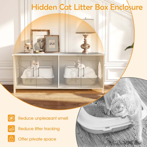 Gymax Cat Litter Box Enclosure for 2 Cats w/ Double Rooms Wooden Cat Washroom Cabinet