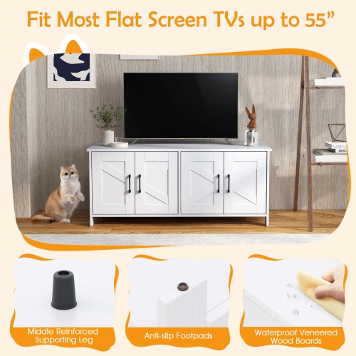 Gymax Cat Litter Box Enclosure for 2 Cats w/ Double Rooms Wooden Cat Washroom Cabinet