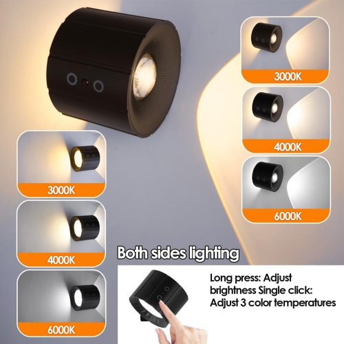Lampe murale sans fil LED avec télécommande, lampe murale pivotante rechargeable à 360°, 3 couleurs pour chambre à coucher Salon