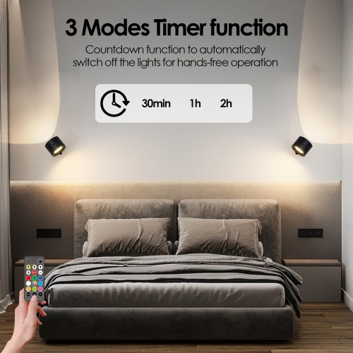 Lampe murale sans fil LED avec télécommande, lampe murale pivotante rechargeable à 360°, 3 couleurs pour chambre à coucher Salon