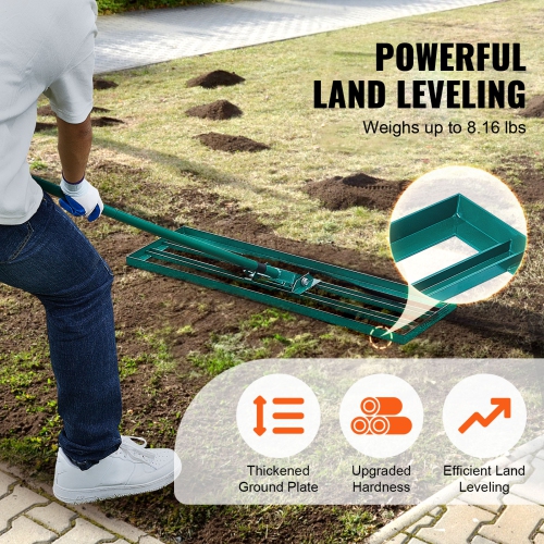 VEVOR 36"x10" Lawn Leveling Rake, Level Lawn Tool, Heavy-duty Lawn Leveler with 78" Steel Extended Handle, Yard Leveling Rake Suit for Garden, Golf