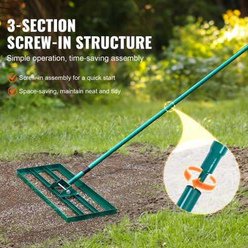 VEVOR 36"x10" Lawn Leveling Rake, Level Lawn Tool, Heavy-duty Lawn Leveler with 78" Steel Extended Handle, Yard Leveling Rake Suit for Garden, Golf