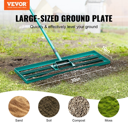 VEVOR 30"x10" Lawn Leveling Rake, Level Lawn Tool, Heavy-duty Lawn Leveler with 78" Steel Extended Handle, Yard Leveling Rake Suit for Garden, Golf