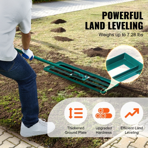 VEVOR 30"x10" Lawn Leveling Rake, Level Lawn Tool, Heavy-duty Lawn Leveler with 78" Steel Extended Handle, Yard Leveling Rake Suit for Garden, Golf