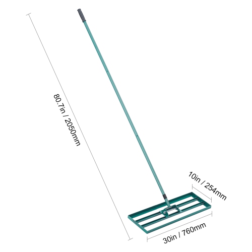 VEVOR 30"x10" Lawn Leveling Rake, Level Lawn Tool, Heavy-duty Lawn Leveler with 78" Steel Extended Handle, Yard Leveling Rake Suit for Garden, Golf