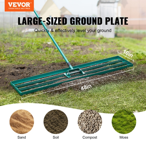 VEVOR 48"x10" Lawn Leveling Rake, Level Lawn Tool, Heavy-duty Lawn Leveler with 78" Steel Extended Handle, Yard Leveling Rake Suit for Garden, Golf