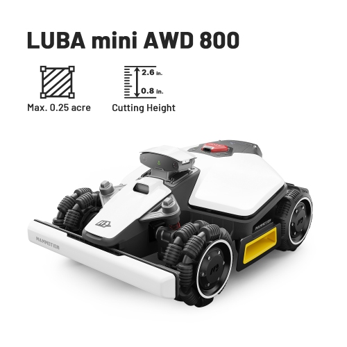 Image 1 of 8.. LUBA Mini AWD 800 Robot Lawn Mower, Reception 0.2 Ace, Max 0.25 Acre , All-Wheel-Drive for 80% Slope, No Perimeter Wire, With 4G, UltraSense AI