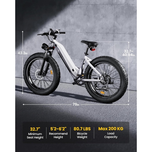 CYCROWN CycVerve Electric Bike for Adults With Racks & Fenders(1000W Motor/120KM Range/45KM/H Top Speed/ 26" x 4.0 Fat Tires) - Alpine white