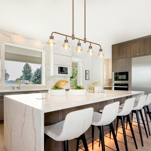 Uolfin 5 -Light White Linear with Clear Cone Glass Modern/contemporary For Use in Bedrooms, Dining Rooms, Foyers, Kitchens, Living Rooms Chandelier