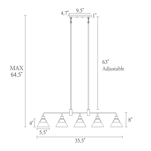Uolfin 5 -Light White Linear with Clear Cone Glass Modern/contemporary For Use in Bedrooms, Dining Rooms, Foyers, Kitchens, Living Rooms Chandelier