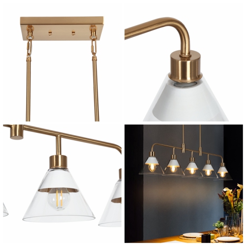 Uolfin 5 -Light White Linear with Clear Cone Glass Modern/contemporary For Use in Bedrooms, Dining Rooms, Foyers, Kitchens, Living Rooms Chandelier