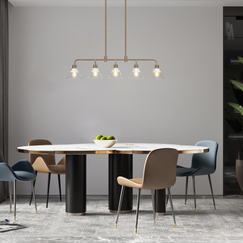 Uolfin 5 -Light White Linear with Clear Cone Glass Modern/contemporary For Use in Bedrooms, Dining Rooms, Foyers, Kitchens, Living Rooms Chandelier