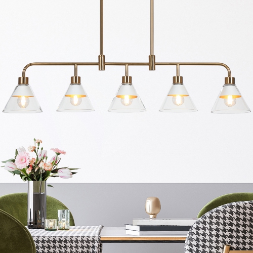 Uolfin 5 -Light White Linear with Clear Cone Glass Modern/contemporary For Use in Bedrooms, Dining Rooms, Foyers, Kitchens, Living Rooms Chandelier