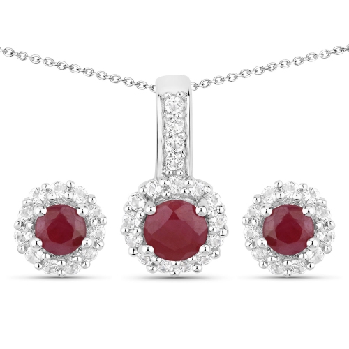 2.17&nbsp;carat – Ensemble de bijoux .925 en argent sterling, rubis véritable et topaze blanche