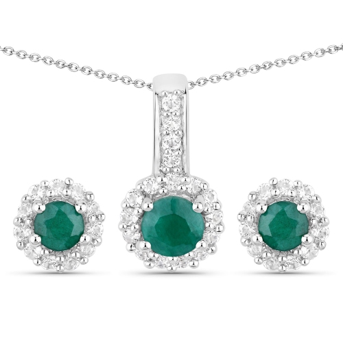 1.81&nbsp;carat – Ensemble de bijoux en argent sterling, émeraude teint et topaze blanche, .925