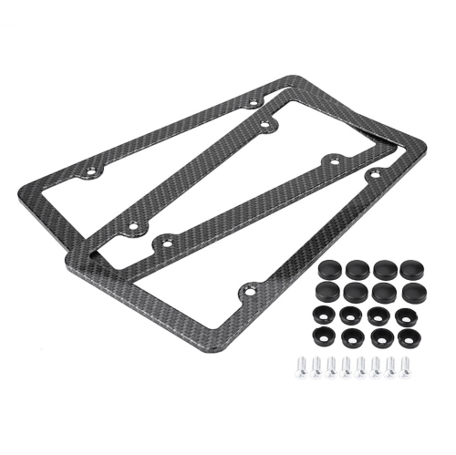 Image 1 of 10.. 2pcs Carbon Fiber License Number Plate Frame Cover with Screw Cap for American Car