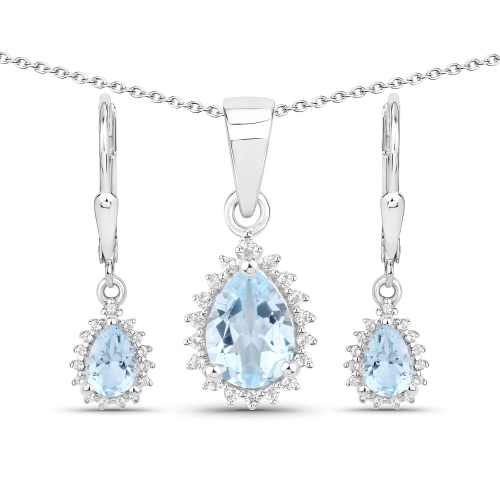 2.00&nbsp;carat – Ensemble de bijoux .925 en argent sterling, topaze bleue véritable et topaze blanche
