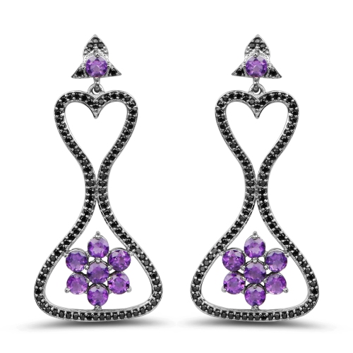 6.31&nbsp;carat – Boucles d'oreilles .925 en argent sterling, améthyste véritable et spinelle noir