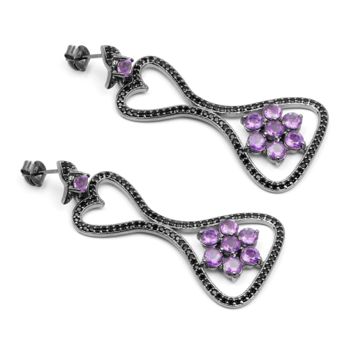 6.31 carat – Boucles d'oreilles .925 en argent sterling, améthyste véritable et spinelle noir