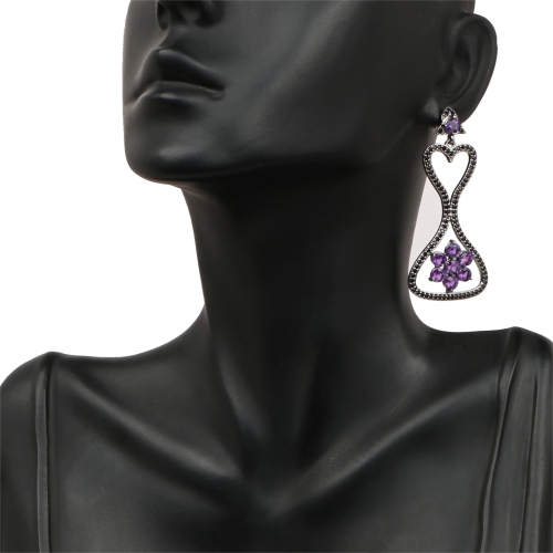 6.31 carat – Boucles d'oreilles .925 en argent sterling, améthyste véritable et spinelle noir