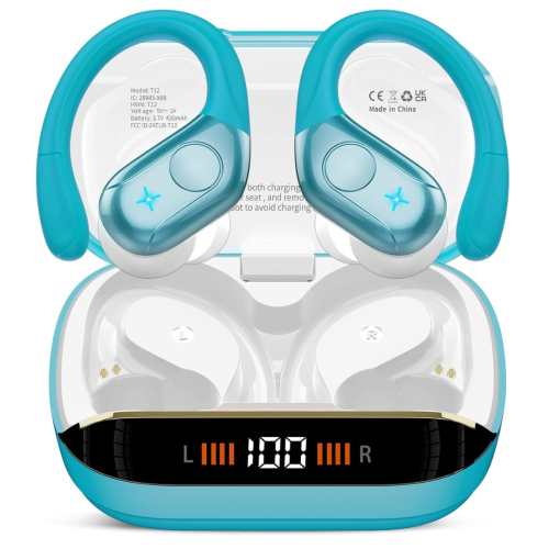 Wireless Earbuds, 75H Bluetooth 5.4 Headphones, Sport Wireless Earphones with 4 ENC Mic, Stereo Bass, IP7, Bluetooth Earbuds with Earhooks for