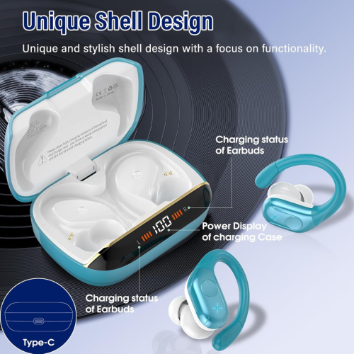 Wireless Earbuds, 75H Bluetooth 5.4 Headphones, Sport Wireless Earphones with 4 ENC Mic, Stereo Bass, IP7, Bluetooth Earbuds with Earhooks for