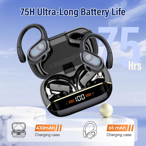 Wireless Earbuds, 75H Bluetooth 5.4 Headphones, Sport Wireless Earphones with 4 ENC Mic, Stereo Bass, IP7, Bluetooth Earbuds with Earhooks for