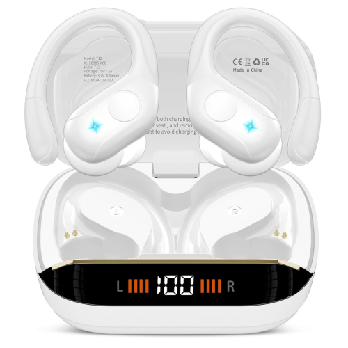 Wireless Earbuds, 75H Bluetooth 5.4 Headphones, Sport Wireless Earphones with 4 ENC Mic, Stereo Bass, IP7, Bluetooth Earbuds with Earhooks for