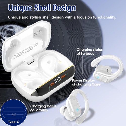 Wireless Earbuds, 75H Bluetooth 5.4 Headphones, Sport Wireless Earphones with 4 ENC Mic, Stereo Bass, IP7, Bluetooth Earbuds with Earhooks for