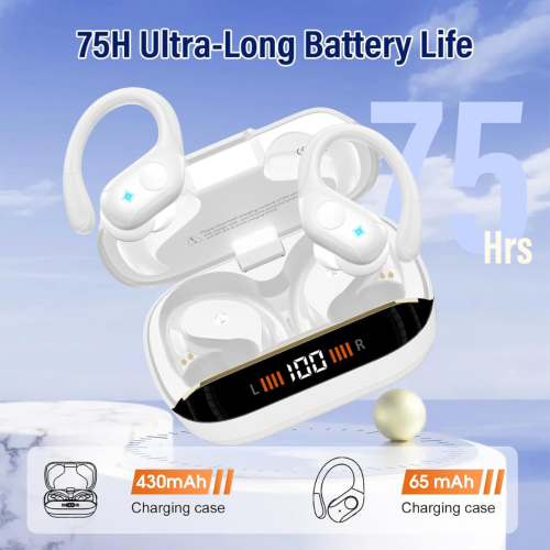 Wireless Earbuds, 75H Bluetooth 5.4 Headphones, Sport Wireless Earphones with 4 ENC Mic, Stereo Bass, IP7, Bluetooth Earbuds with Earhooks for