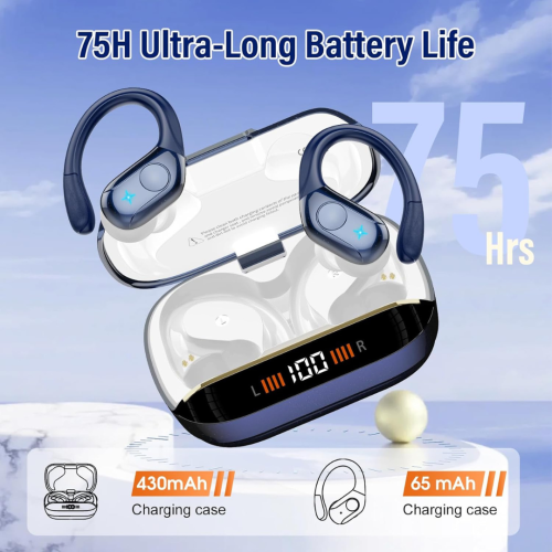 Wireless Earbuds, 75H Bluetooth 5.4 Headphones, Sport Wireless Earphones with 4 ENC Mic, Stereo Bass, IP7, Bluetooth Earbuds with Earhooks for