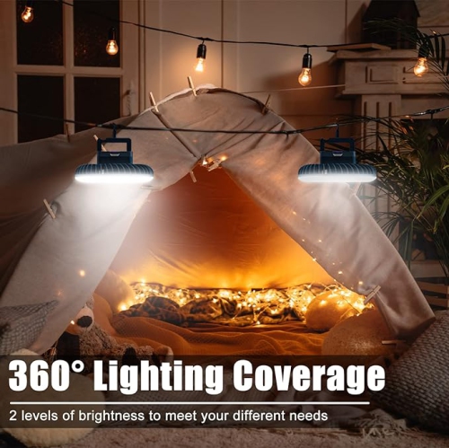 Portable Camping Fan with LED Lantern USB Rechargeable Waterproof Tent Fan with Hanging Hook Magnet Survival Kits